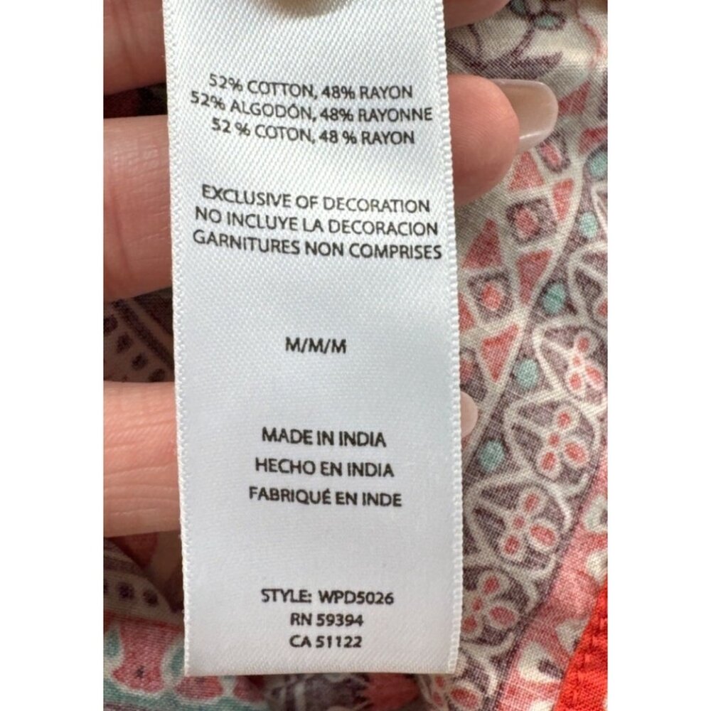 Beach Lunch Lounge Dress Sz M Orange Floral Boho Peasant Tasseled Casual 3/4Slv - Picture 7 of 14